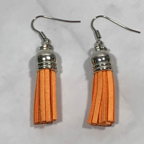 Orange Lether Tassel Earrings