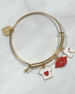 Red Kiss Me Bangle Charm Bracelet