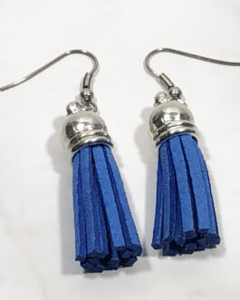 Blue Leather Tassel Earrings